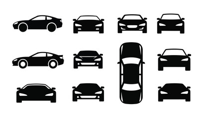 a collection of monochrome vehicle silhouettes showcasing various perspectives including top front side and rear views presenting a diverse automotive design study high quality professional