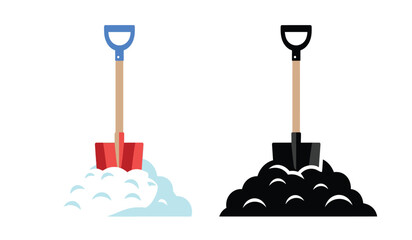 a simple graphic illustration depicts two shovels one red and one black each positioned above a pile of material showing contrast high quality professional detailed © rsvect02