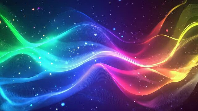 Colorful light waves flowing across a starry space