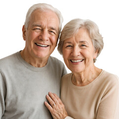 Elderly couple smiles at camera showing happiness during indoor family gathering