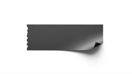 Black sticky ticket with curled corner isolated on white background, showcasing minimalistic design and clean composition