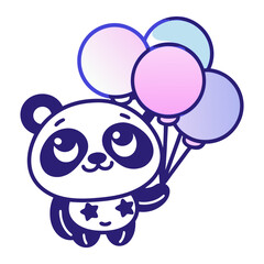 Obraz premium Cute cartoon panda holding pastel balloons kawaii animal