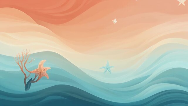 Beautiful underwater scene with starfish and coral in the ocean.