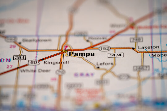 Pampa, Texas in the United States, highlighted on a world map.