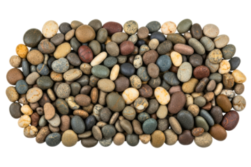 Collection of smooth multicolored natural river stones and pebbles isolated on transparent background