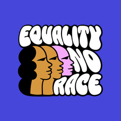 Obraz premium Equality no race text with diverse faces silhouette