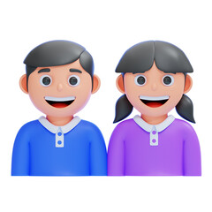 PNG 3D Smiling Boy and Girl Together Illustration Isolated on a White Background