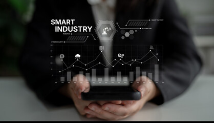 Smart industry dashboard combining automation, robotics, cloud integration, cybersecurity, and data analytics to support intelligent factory systems and real-time monitoring Latch
