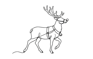 One continuous line drawing of Christmas reindeer. Concept for Christmas and New Year. Design for greeting card or banner.