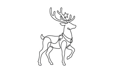 One continuous line drawing of Christmas reindeer. Concept for Christmas and New Year. Design for greeting card or banner.