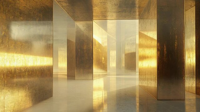Gold architecture modern abstract hallway reflecting luxury light