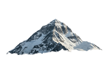 massive hyper-detailed 8k granite mountain peak, intensely backlit, rising above a dense cloud inversion, isolated against a conceptual white void with copy space. concept of majestic scale and