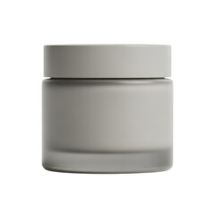 Minimalist frosted glass cosmetic jar with a matte white lid mockup on a transparent background
