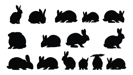 Diverse rabbit poses displayed as black shapes a striking silhouette