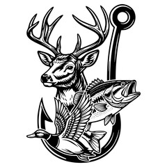 Logo anzol veado pato e peixe