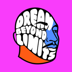 Line art head with text dream beyond limits face typography