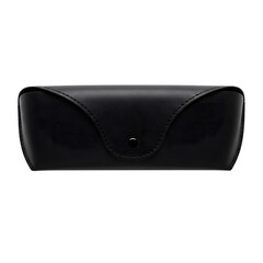 Sleek black hard shell sunglasses case with snap closure for protection on a transparent background