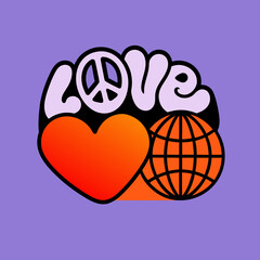 Love peace heart globe graphic on purple background