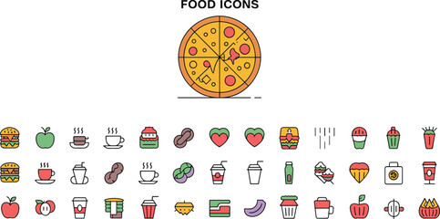 Collection of flat food and drink icons food icons