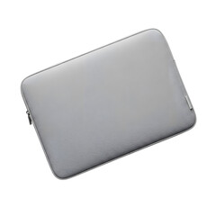 Sleek gray neoprene laptop sleeve with zipper closure for protection on a transparent background