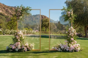 Romantic Outdoor Wedding Arch With Mountain View
