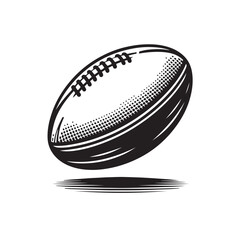 Vector illustration of a rugby ball with a distinctive oval shape and clear stitching details.