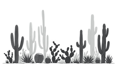 Desert landscape with various cacti and succulents