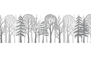 Monochromatic forest silhouette with varied tree shapes
