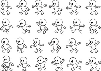 Simple cartoon characters in various walking poses