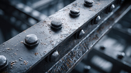 Macro of industrial steel beam with rusty bolts