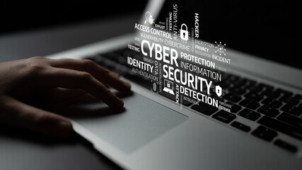 Innovative cybersecurity concept showcasing a laptop with graphical representations of security...