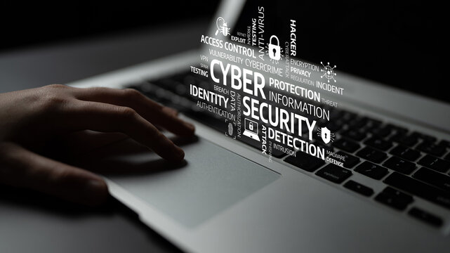 Innovative cybersecurity concept showcasing a laptop with graphical representations of security measures, emphasizing the importance of digital safety and information protection. Tessel