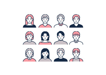 男女の上半身のイラストセット（ピンク系）