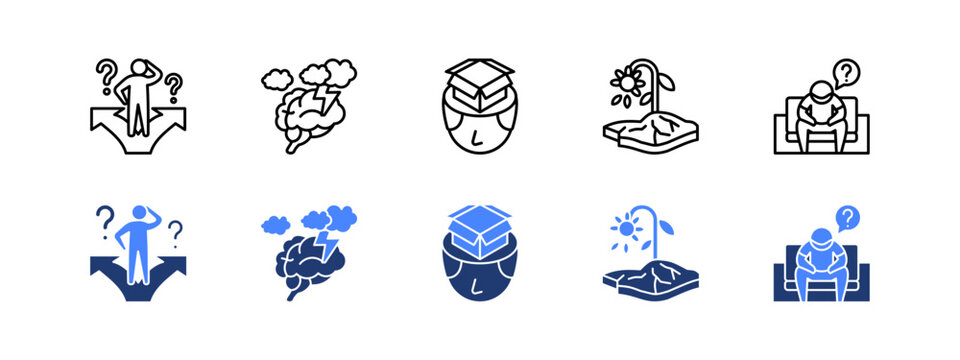 Mental Fog and Stagnation with two styles, line and duotone icon.