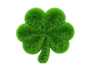 Soft plush fluffy four-leaf clover shaped cushion with smooth textured fabric and charming lucky symbol appearance perfectly isolated on white background