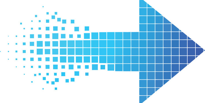 Blue pixelated arrow right direction digital technology vector graphic eps silhouette