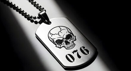 Skull Dog Tag pendant Necklace With Ball Chain &mdash; Metal Jewelry, Black And White