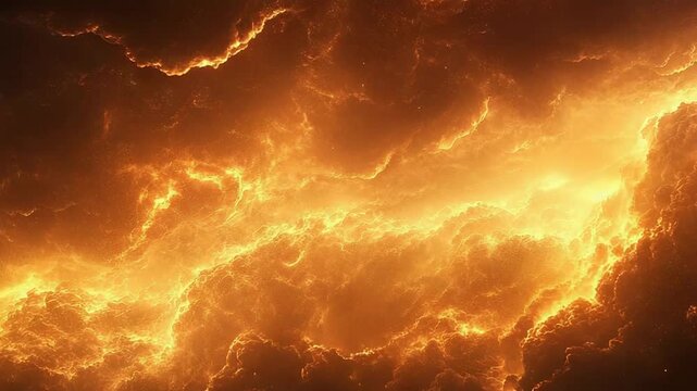 Cosmic nebula burning with golden orange light