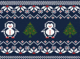 ugly Christmas sweater seamless knitting pattern.Festive knitted pattern design featuring reindeer christmas trees and snowflake elements for holiday season