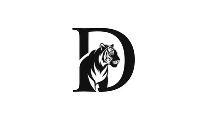 Bold Letter D with Tiger Head Inside Black and White Design