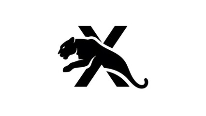 Black Panther Logo Design with Stylized X Symbol on White Background