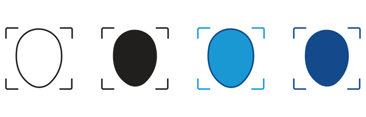 Face recognition icon set. Face recognition, scanning for authentication. Protection for smartphone. Vector illustration.