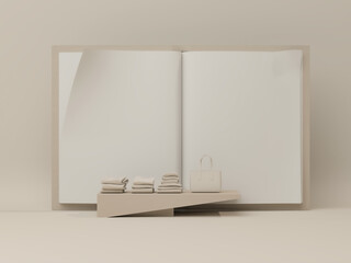 Aesthetic Product Display Mockup with Minimal Podiums and Large Open Book Background
