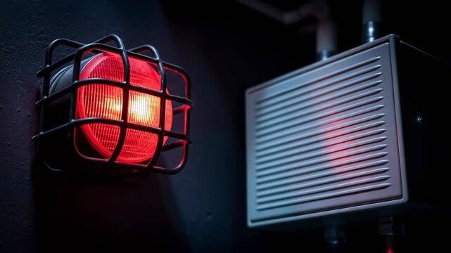 Industrial red warning light with highlighted details for safety and alertness in work environments
