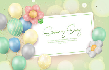 Pastel Spring Day Balloon Layout for Kids Birthday Invitations, Seasonal Cards, Party Posters and Festive Designs