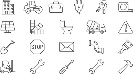 Mega Construction, Business, Finance, Document, Psychology, and Maternity Icon Set, Including Startup, Crisis, Building, Mental Health, Review, and Childcare Symbols. © Ashadujjaman