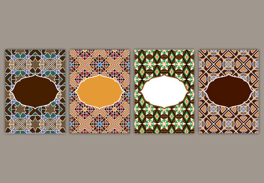 Editable Greeting Card Template Set in Different Islamic Pattern Design and Blank Frame for Your Text Message.