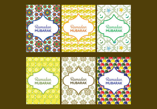 Editable Ramadan Mubarak Greeting Cards Set in Various Islamic Pattern Design.