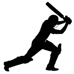 Silhouette of a cricket batsman playing a powerful forward defensive or drive shot