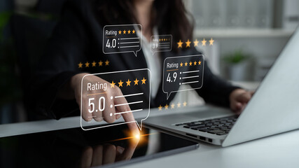 Customer centric review and rating system supports product review, digital rating concept, and...